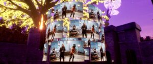 Slash band performing in Soundscape VR immersive world screens